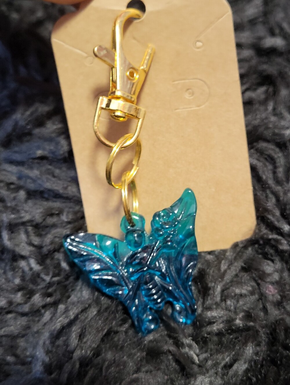 Gold Hook Teal Butterfly Keychain - Unbranded